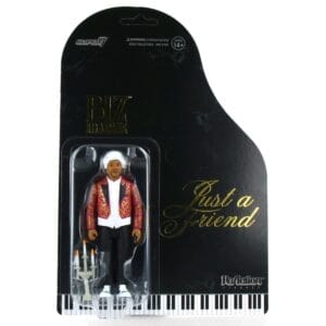 Super7 ReAction Figure samlarfigur föreställande rapparen Biz Markie i sin rosa och vita barockkostym och lockiga peruk från musikvideon Just a Friend.