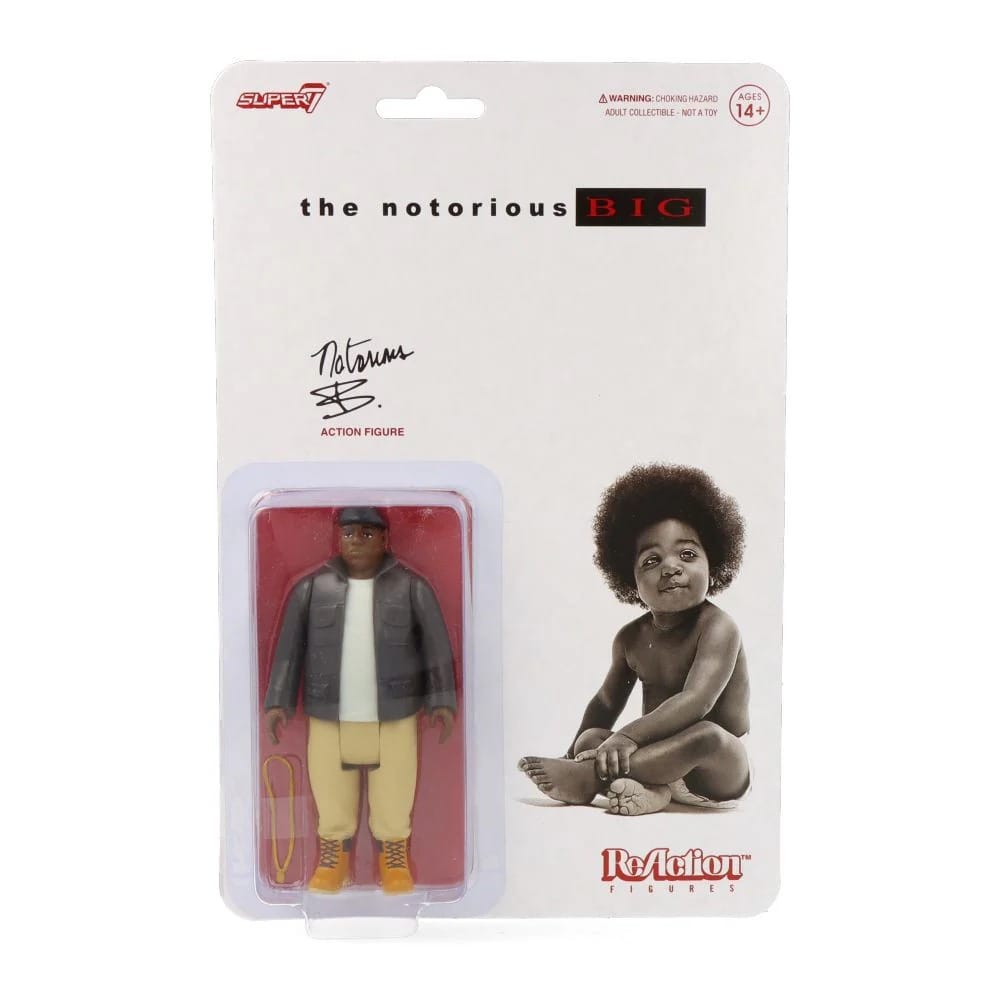 Notorious BIG ReAction Figure i vit kostym actionfigur från Super7.