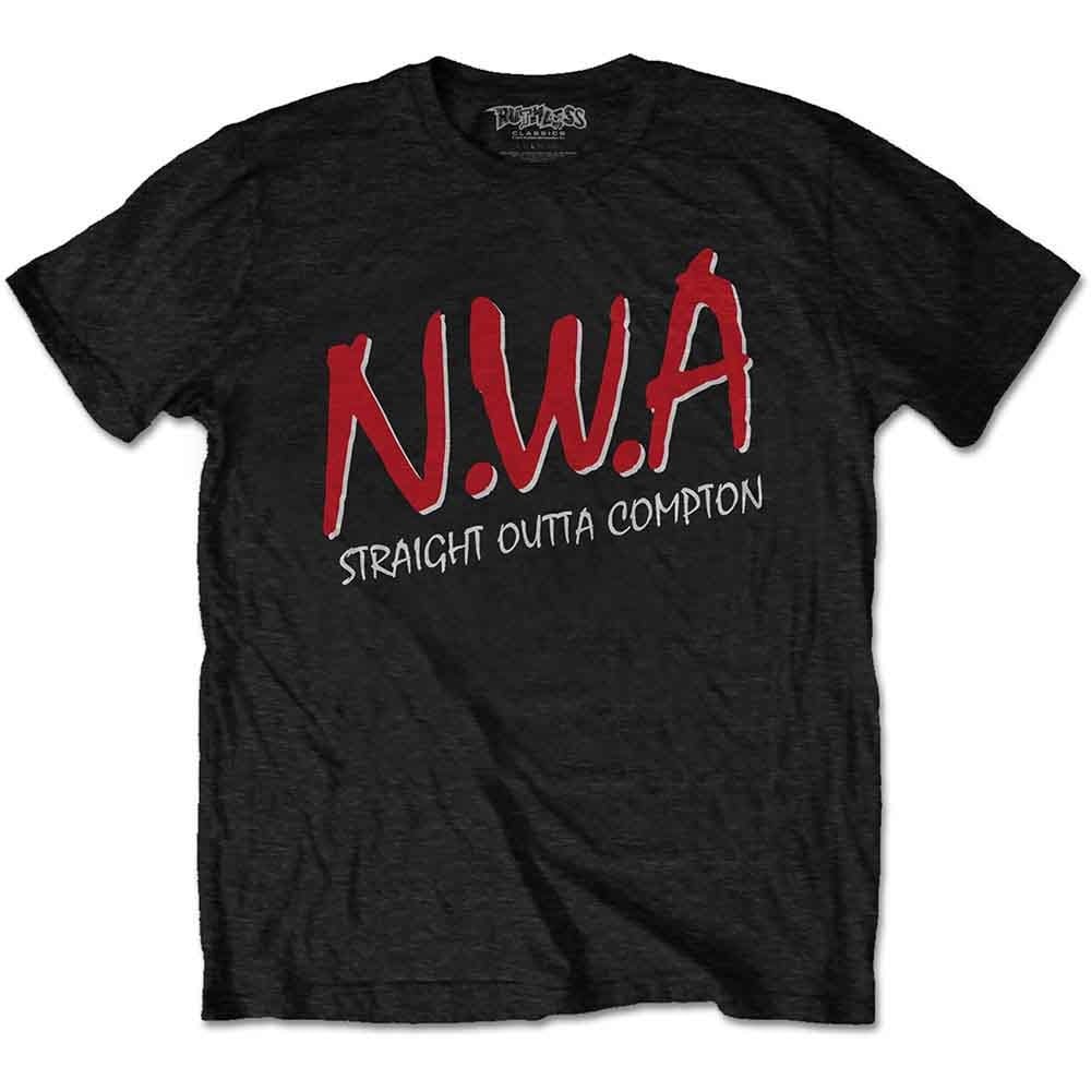Svart Straight Outta Compton t-shirt med det ikoniska albumomslaget tryckt på bröstet.