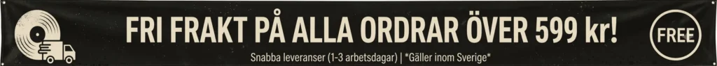 Banner för Boom Bap Spot med texten Fri frakt på alla ordrar över 599 kr och snabba leveranser på 1-3 arbetsdagar.