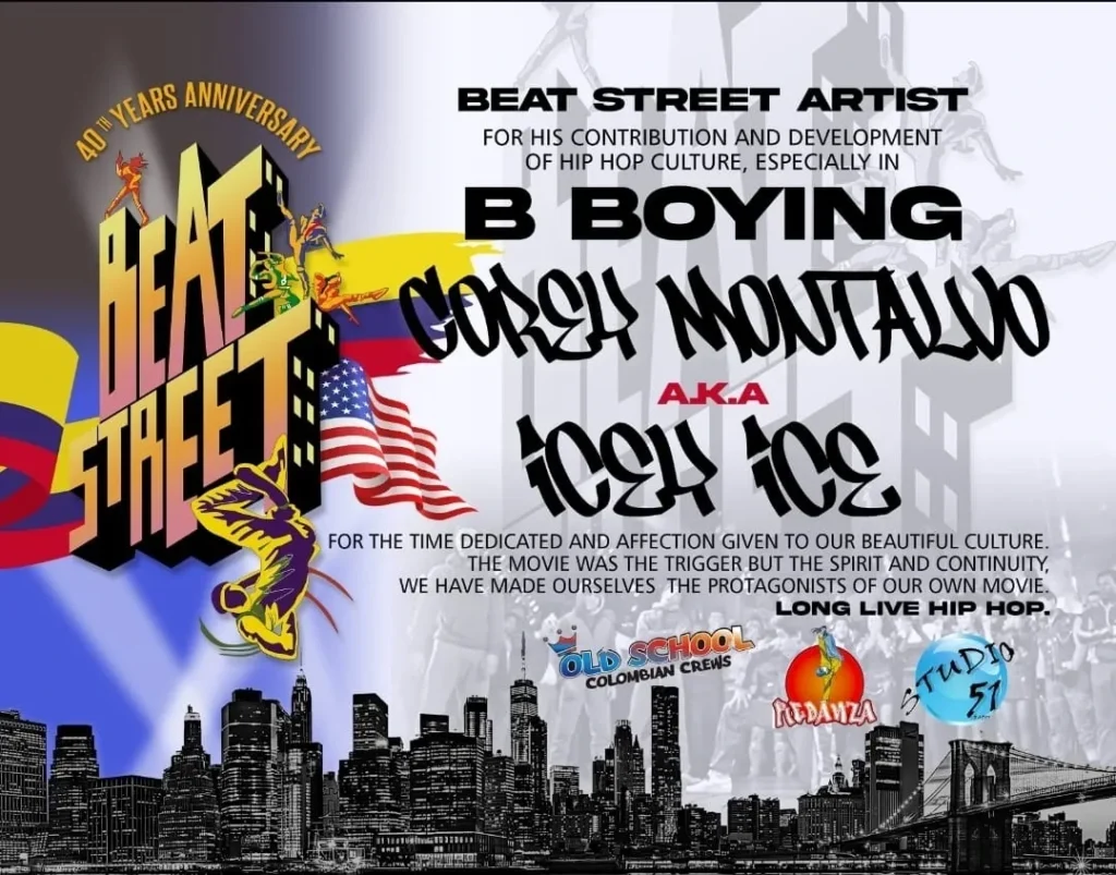 Utmärkelse för Beat Street 40th Years Anniversary tillägnad b-boyen Corey Montalvo, även känd som Icey Ice, för hans bidrag till hiphopkulturen.