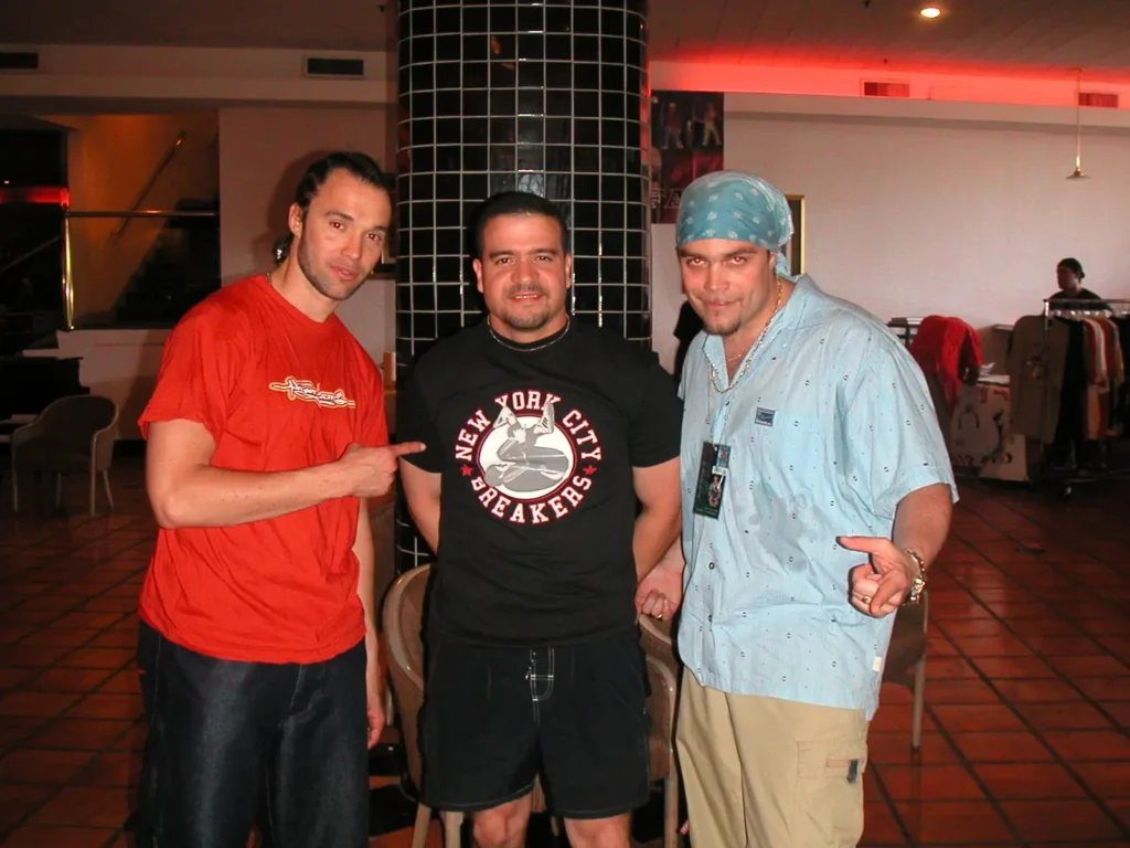 Icey Ice, Elvis och Andreas på Pro Am hip-hop event i Miami 2001, med Icey Ice i New York City Breakers T-shirt.